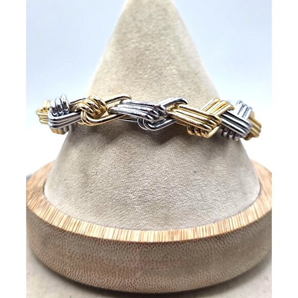 Two Tone Gold/Silver Abstract Link Chain Toggle Clasp Bracelet, Lightweight - Picture 2 of 4